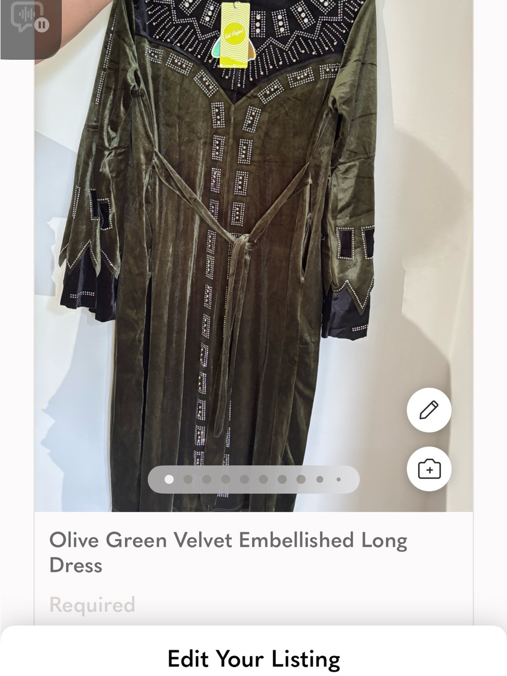NWT Velvet Rhinestone Studded Maxi Dress Kaftan with Belt - Size 1X / 16W (EU48)